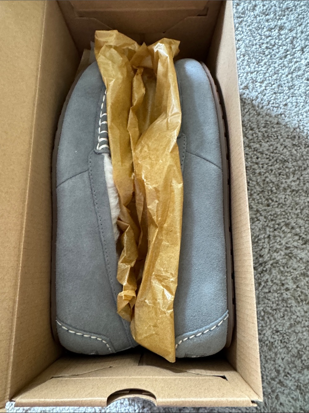 Koolaburra Gray Suede Slip-On Moccasin Slippers with Brown Tread - Picture 3 of 4